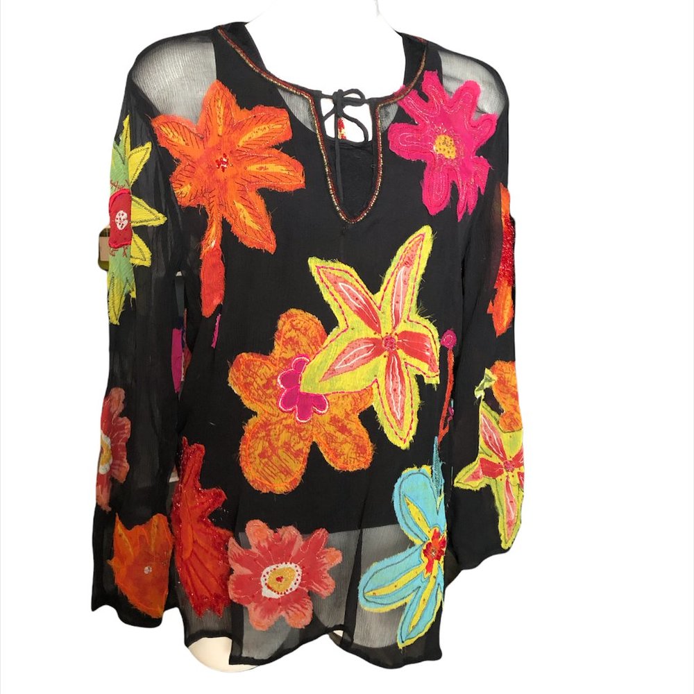 Black Floral sheer blouse